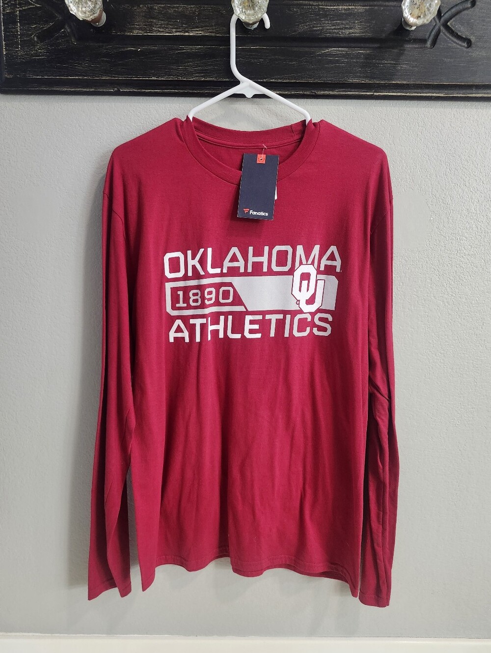 NWT- Fanatics Oklahoma Athletics Long Sleeve Tee - Red with White Logo